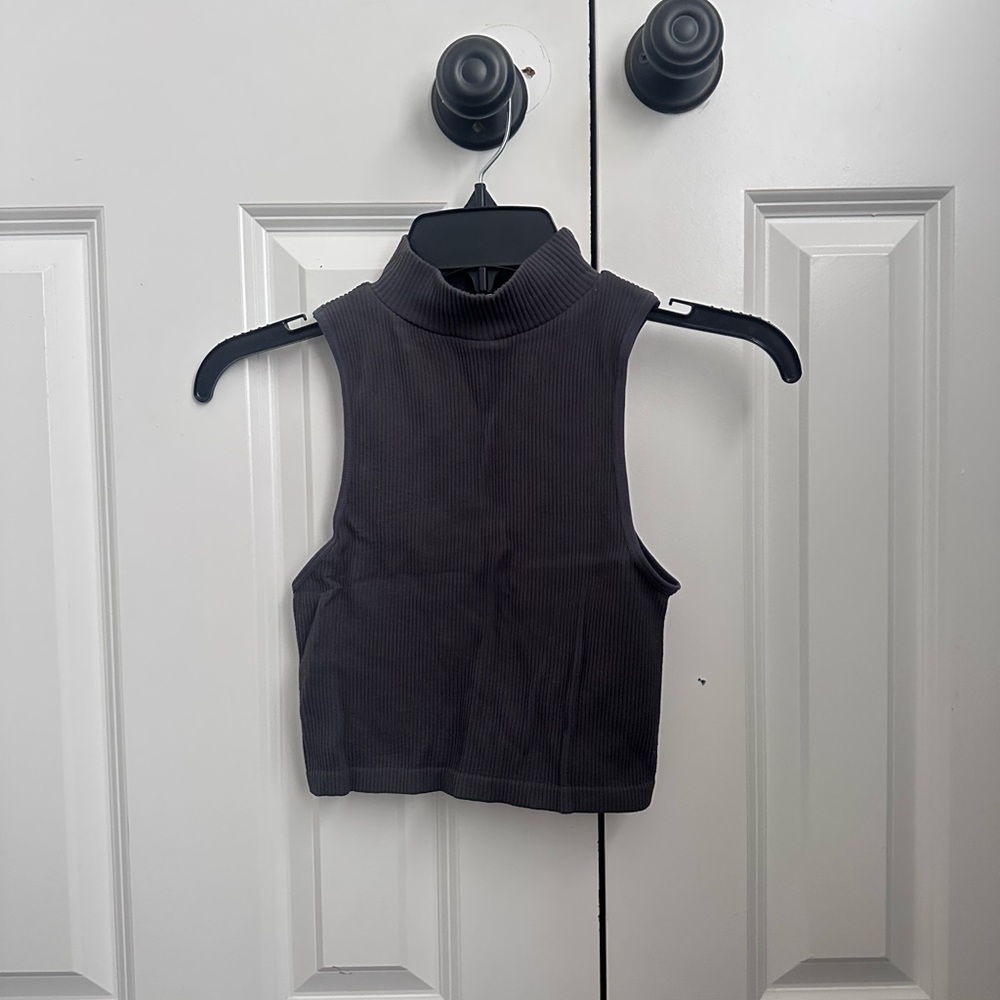 Zara Charcoal Ribbed Turtleneck Top